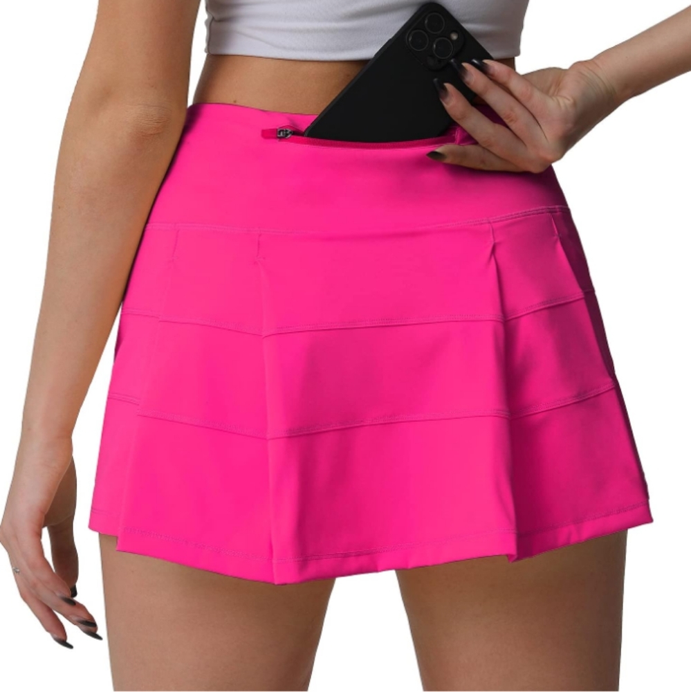 NWT "Husnainna" High Waisted Pleated Tennis Skirt w/Pockets Athletic-hot pink